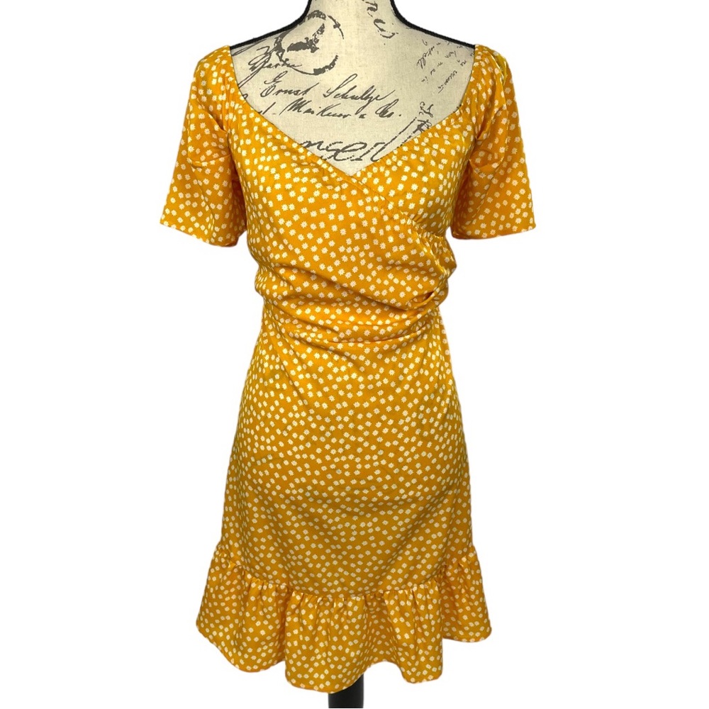 Shein Womens Yellow & White Floral Off-Shoulder Ruffle Dress